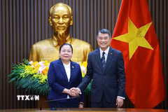 Thủ tướng Lê Minh Hưng tiếp đồng chí Sisay Leudetmounsone, Trưởng Ban Tổ chức Trung ương Đảng Nhân dân Cách mạng Lào. (Ảnh: Dương Giang/TTXVN)