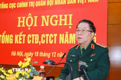 Đại tướng Nguyễn Trọng Nghĩa, Chủ nhiệm Tổng cục Chính trị Quân đội Nhân dân Việt Nam phát biểu kết luận hội nghị. (Ảnh: Trọng Đức/TTXVN)