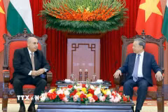 Tổng Bí thư Tô Lâm tiếp Chủ tịch Hạ viện Vương quốc Hashemite Jordan Mazen Turki El Qadi. (Ảnh: Thống Nhất/TTXVN)