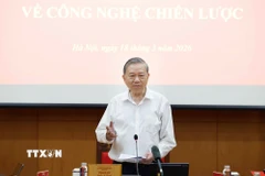 Tổng Bí thư Tô Lâm, Trưởng Ban Chỉ đạo Trung ương về phát triển khoa học, công nghệ, đổi mới sáng tạo và chuyển đổi số phát biểu. (Ảnh: Thống Nhất/TTXVN)