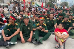 Ngay từ sáng sớm, nhiều cựu chiến binh đã di chuyển về khu vực Bến Bạch Đằng để theo dõi màn pháo lễ. (Ảnh: Hương Giang/TTXVN)