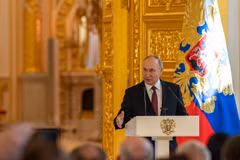 Tổng thống Nga Vladimir Putin phát biểu tại thủ đô Moskva. (Ảnh: THX/TTXVN)