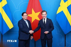 Thủ tướng Thụy Điển Ulf Kristersson hội đàm với Thủ tướng Phạm Minh Chính. (Ảnh: Dương Giang/TTXVN)