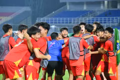 Niềm vui của U17 Việt Nam sau khi giành quyền vào chung kết. (Nguồn: VFF)