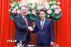 Đại tướng Lương Tam Quang, Bộ trưởng Bộ Công an tiếp Phó Đại diện Thương mại Hoa Kỳ Rick Switzer. (Ảnh: Phạm Kiên/TTXVN)