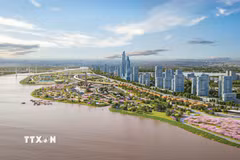 Sáng 11/5, tại Kỳ họp thứ hai (kỳ họp chuyên đề), Hội đồng Nhân dân thành phố Hà Nội khóa XVII đã thông qua Nghị quyết về chủ trương đầu tư dự án xây dựng Trục đại lộ cảnh quan sông Hồng trên địa bàn thành phố Hà Nội. (Ảnh phối cảnh: Phan Phương/TTXVN)