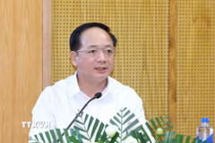 Đồng chí Trịnh Văn Quyết, Ủy viên Bộ Chính trị, Bí thư Trung ương Đảng, Trưởng Ban Tuyên giáo và Dân vận Trung ương phát biểu chỉ đạo hội nghị. (Ảnh: Phương Hoa/TTXVN)