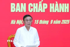 Đồng chí Trần Cẩm Tú, Uỷ viên Bộ Chính trị, Thường trực Ban Bí thư, Bí thư Đảng uỷ các cơ quan Đảng Trung ương chủ trì hội nghị. (Ảnh: Phương Hoa/TTXVN)