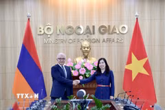 Thứ trưởng Ngoại giao Lê Thị Thu Hằng cùng Thứ trưởng Ngoại giao Armenia Mnatsakan Safaryan đồng chủ trì tham vấn chính trị Việt Nam-Armenia. (Ảnh: TTXVN phát)