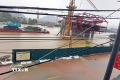 Nước lũ dâng cao trên sông Đáy. (Ảnh: TTXVN phát)