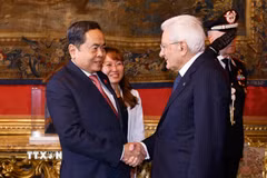 Chủ tịch Quốc hội Trần Thanh Mẫn hội kiến Tổng thống Italy Sergio Mattarella. (Ảnh: Doãn Tấn/TTXVN)