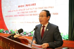 Ông Lê Tiến Châu, Bí thư Thành ủy Hải Phòng phát biểu tại Hội nghị. (Ảnh: Hoàng Ngọc/TTXVN)