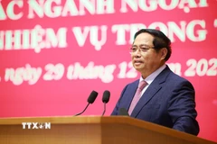 Thủ tướng Phạm Minh Chính chỉ đạo Hội nghị tổng kết công tác ngành ngoại giao năm 2025 và phương hướng, nhiệm vụ năm 2026. (Ảnh: Dương Giang/TTXVN)