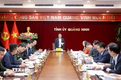 Đại tướng Lương Tam Quang, Ủy viên Bộ Chính trị, Bộ trưởng Bộ Công an, Trưởng đoàn kiểm tra số 17 phát biểu chỉ đạo tại buổi công bố quyết định kiểm tra, giám sát đối với Ban Thường vụ Tỉnh ủy Quảng Ninh, chiều 3/3. (Ảnh: TTXVN phát)