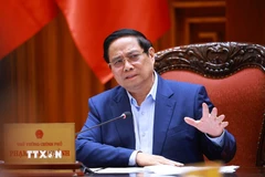 Thủ tướng Phạm Minh Chính chủ trì họp về Đề án phòng, chống sụt lún, sạt lở, ngập úng, hạn hán, xâm nhập mặn vùng đồng bằng sông Cửu Long đến năm 2035, tầm nhìn đến năm 2050. (Ảnh: Dương Giang/TTXVN)