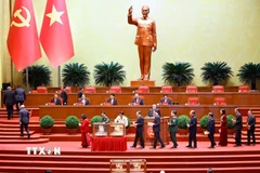 Các đồng chí lãnh đạo Đảng, Nhà nước bỏ phiếu bầu Ban Chấp hành Trung ương Đảng khóa XIV. (Ảnh: TTXVN)