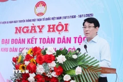 Chủ tịch nước Lương Cường phát biểu, nói chuyện với nhân dân thôn Bảo An, xã Gò Nổi, thành phố Đà Nẵng. (Ảnh: Lâm Khánh/TTXVN)