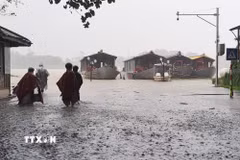 Lũ lên trên báo động 2 gây ngập ven bờ Nam sông Hương, thành phố Huế. (Ảnh: Nguyên Lý/TTXVN)