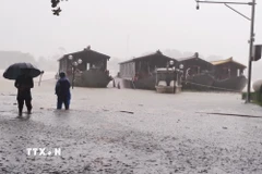 Lũ lên trên báo động 2 gây ngập ven bờ Nam sông Hương, thành phố Huế hồi cuối tháng 10. (Ảnh: Nguyên Lý/TTXVN)