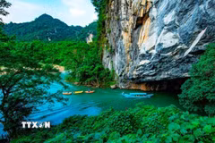 Cảnh vật bên ngoài cửa động Phong Nha (Vườn Quốc gia Phong Nha – Kẻ Bàng) đẹp như một bức tranh. (Ảnh: TTXVN phát)