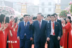 Tổng Bí thư Tô Lâm dự Đại hội đại biểu Đảng bộ xã Nghĩa Trụ lần thứ nhất. (Ảnh: Thống Nhất/TTXVN)