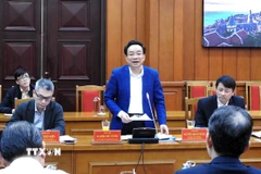 Đồng chí Nghiêm Phú Cường, Phó Chủ nhiệm Ủy ban Kiểm tra Trung ương, Phó Trưởng đoàn Thường trực chủ trì buổi làm việc. (Ảnh: Quốc Dũng/TTXVN)