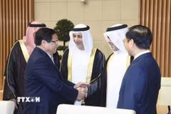 Thủ tướng Phạm Minh Chính tiếp Đại sứ UAE, Qatar và Saudi Arabia tại Việt Nam. (Ảnh: Dương Giang/TTXVN)