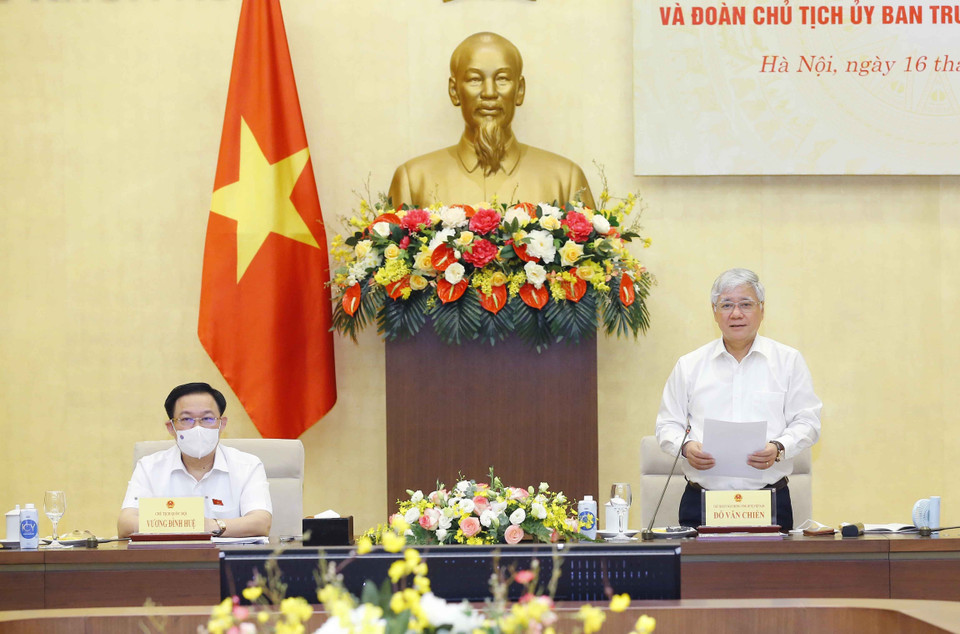 Chủ tịch Ủy ban Trung ương Mặt trận Tổ quốc Việt Nam Đỗ Văn Chiến phát biểu. (Ảnh: Doãn Tấn/TTXVN)