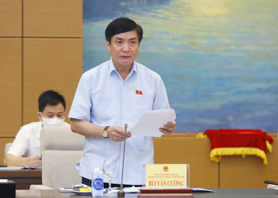 Tổng thư ký Quốc hội, Chủ nhiệm Văn phòng Quốc hội Bùi Văn Cường phát biểu. (Ảnh: Doãn Tấn/TTXVN)