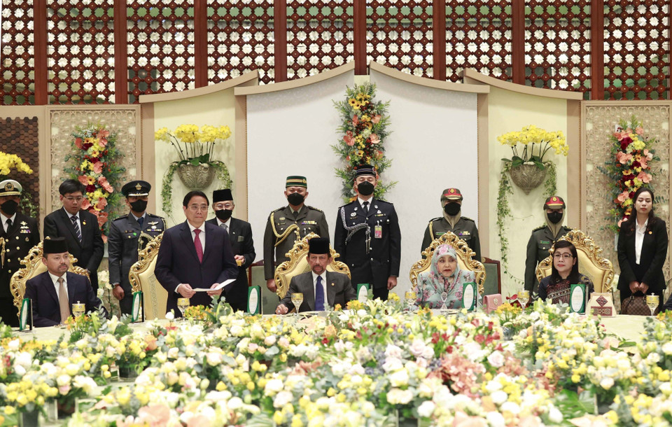 Thủ tướng Phạm Minh Chính phát biểu tại tiệc chiêu đãi. (Ảnh: Dương Giang/TTXVN)