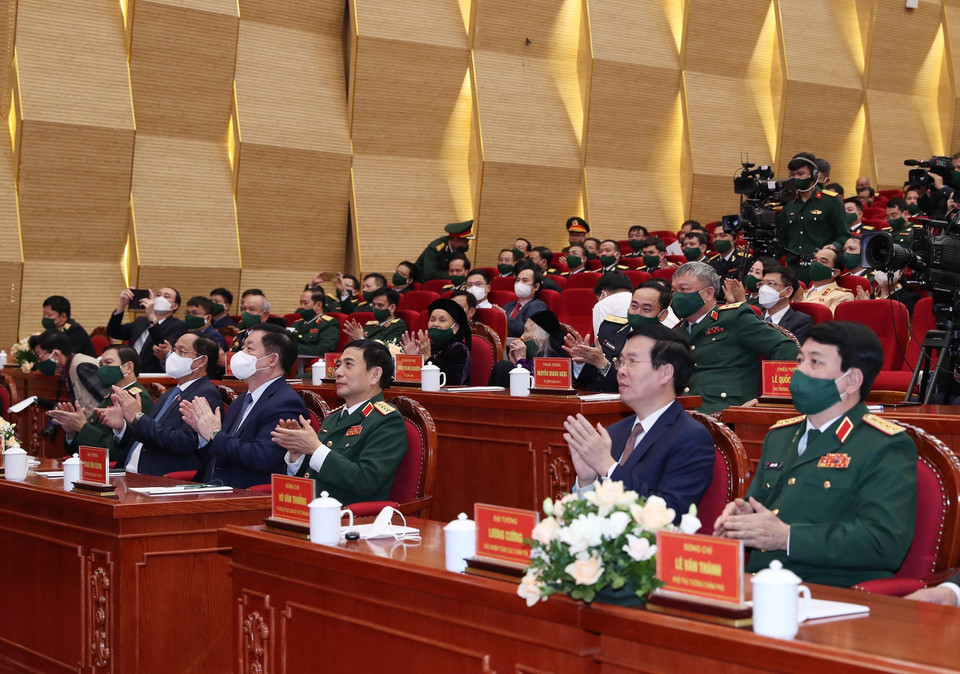 Ủy viên Bộ Chính trị, Thường trực Ban Bí thư Võ Văn Thưởng cùng các đại biểu dự Lễ kỷ niệm. (Ảnh: Trọng Đức/TTXVN)