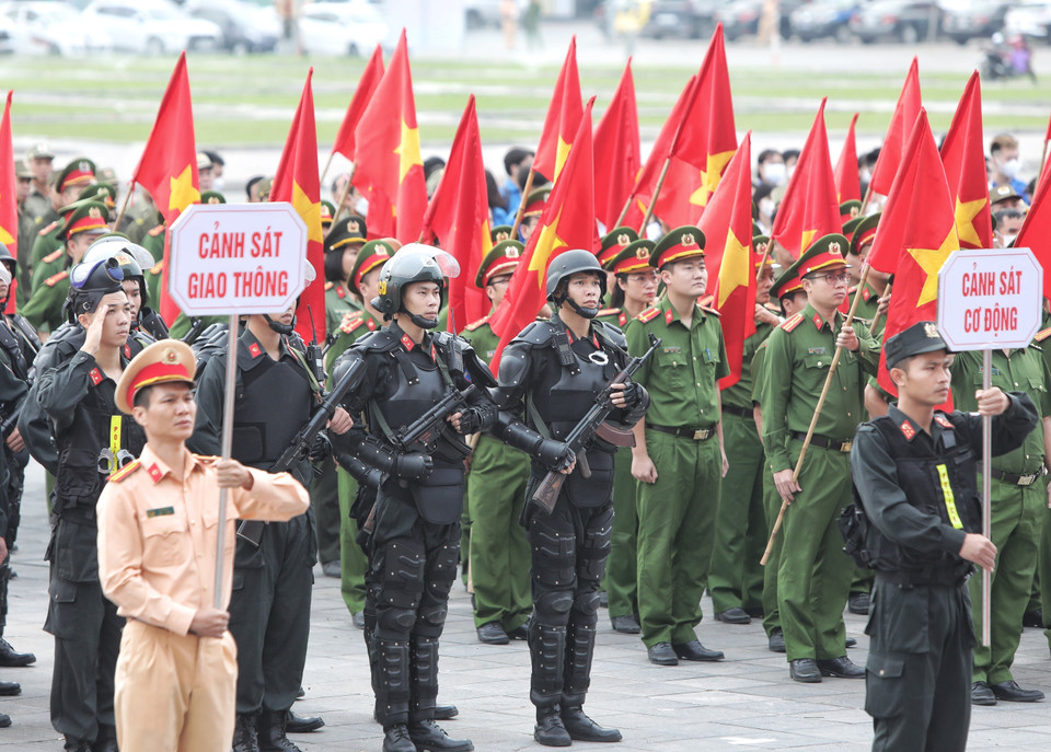 Quang cảnh lễ ra quân mở đợt cao điểm tấn công trấn áp tội phạm bảo đảm an ninh trật tự dịp Tết Nguyên đán Quý Mão 2023. (Ảnh: Danh Lam/TTXVN)