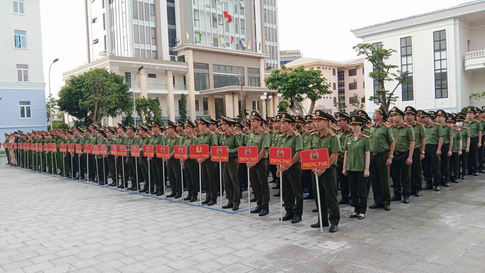 Công an tỉnh Quảng Nam tại lễ Ra quân đợt cao điểm tấn công, trấn áp tội phạm dịp Tết Nguyên đán Quý Mão 2023. (Ảnh: Đoàn Hữu Trung/TTXVN)
