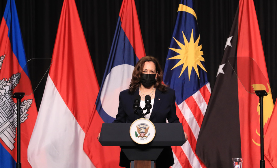 Phó Tổng thống Hoa Kỳ Kamala Harris khẳng định tiếp tục hỗ trợ Việt Nam thêm 1 triệu liều vaccine COVID-19. (Ảnh: Lâm Khánh/TTXVN)