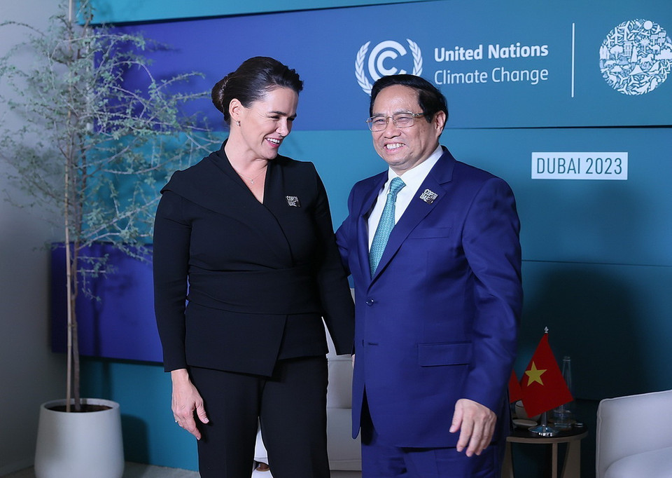 Thủ tướng Phạm Minh Chính gặp Tổng thống Hungary Katalin Novak. (Ảnh: Dương Giang/TTXVN)