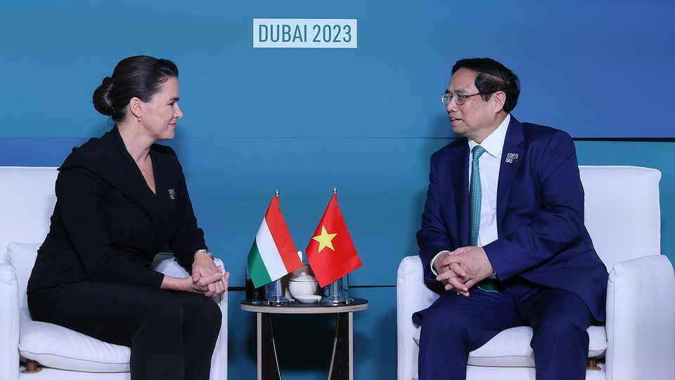 Thủ tướng Phạm Minh Chính gặp Tổng thống Hungary Katalin Novak. (Ảnh: Dương Giang/TTXVN)