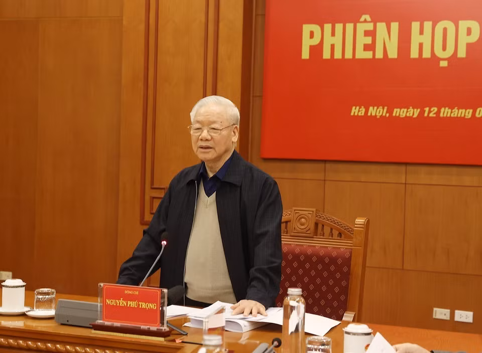 Tổng Bí thư Nguyễn Phú Trọng phát biểu chỉ đạo cuộc họp. (Ảnh: Trí Dũng/TTXVN)