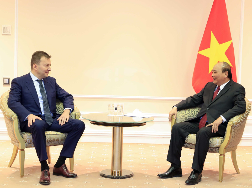 Chủ tịch nước Nguyễn Xuân Phúc tiếp ông Viktor Linnik, Chủ tịch Tập đoàn Miratorg. (Ảnh: Thống Nhất/TTXVN)