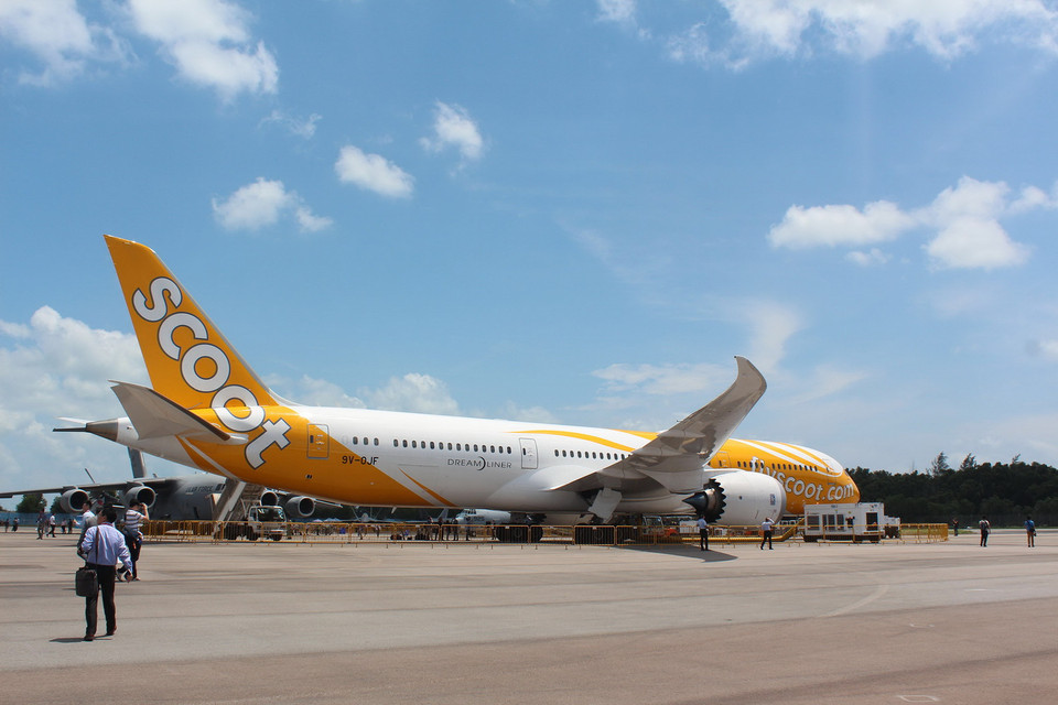 Chiếc Dream Liner được trưng bày tại Singapore Air Show 2016. (Ảnh: Lê Hải-Mỹ Bình/Vietnam+)