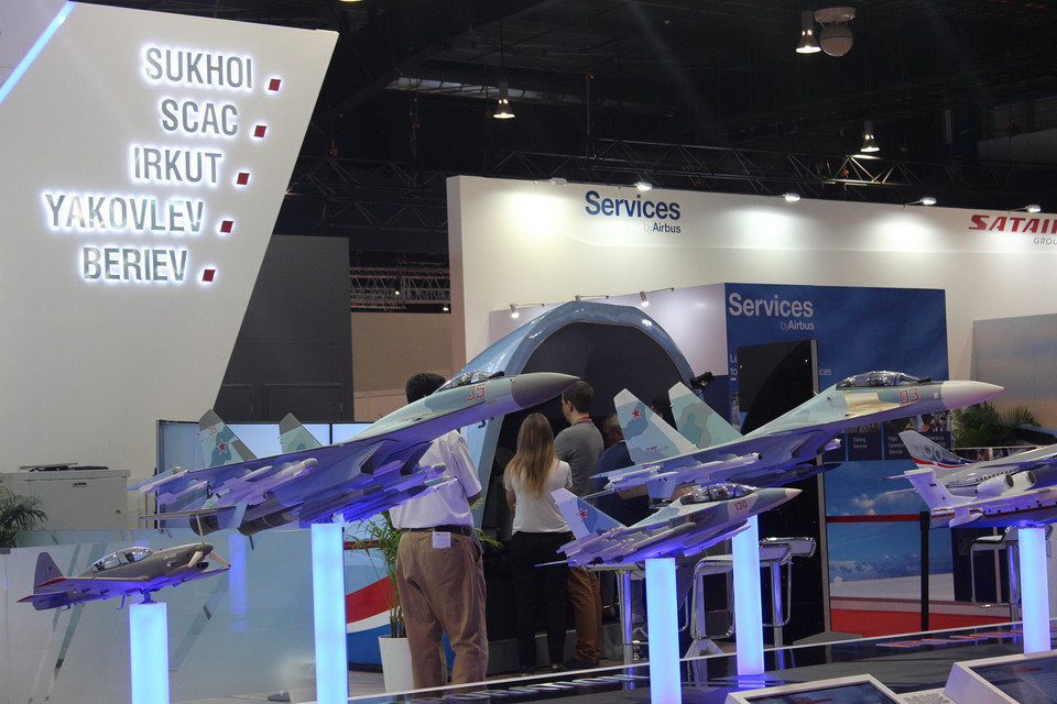 Khu trưng bày các mẫu máy bay của Nga tại Singapore Air Show 2016. (Ảnh: Lê Hải-Mỹ Bình/Vietnam+)