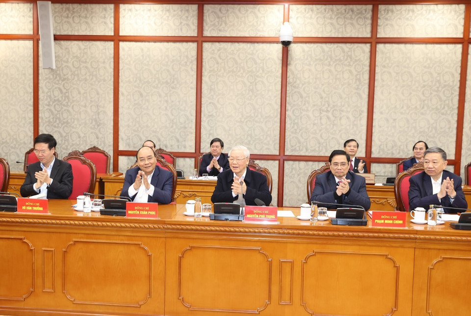 Tổng Bí thư, Chủ tịch nước Nguyễn Phú Trọng phát biểu kết luận phiên họp.(Ảnh: Trí Dũng/TTXVN)