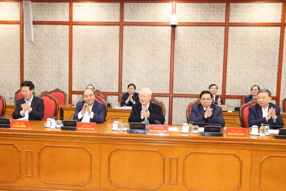 Tổng Bí thư, Chủ tịch nước Nguyễn Phú Trọng phát biểu kết luận phiên họp.(Ảnh: Trí Dũng/TTXVN)