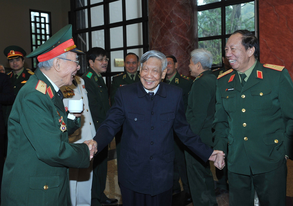 Nguyên Tổng Bí thư Lê Khả Phiêu tại buổi gặp mặt các đại biểu là cán bộ cao cấp quân đội đã nghỉ hưu, nghỉ công tác trên địa bàn thủ đô Hà Nội, do Quân ủy Trung ương-Bộ Quốc phòng tổ chức, ngày 30/1/2016. (Ảnh: Trọng Đức/TTXVN)