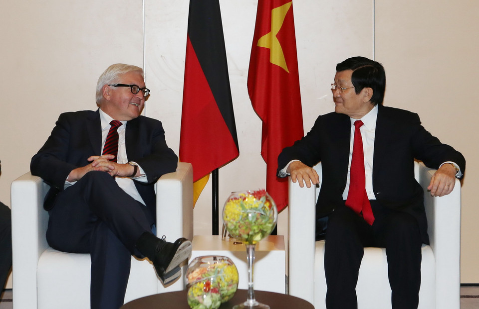 Chủ tịch nước Trương Tấn Sang tiếp Bộ trưởng Ngoại giao Đức Frank-Walter Steinmeier. (Ảnh: Nguyễn Khang/TTXVN)