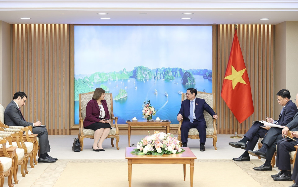 Thủ tướng Phạm Minh Chính tiếp bà Amal Abdel Kader Elmorsi Salama, Đại sứ Cộng hoà Ai Cập tại Việt Nam đến chào xã giao. (Ảnh: Dương Giang/TTXVN)