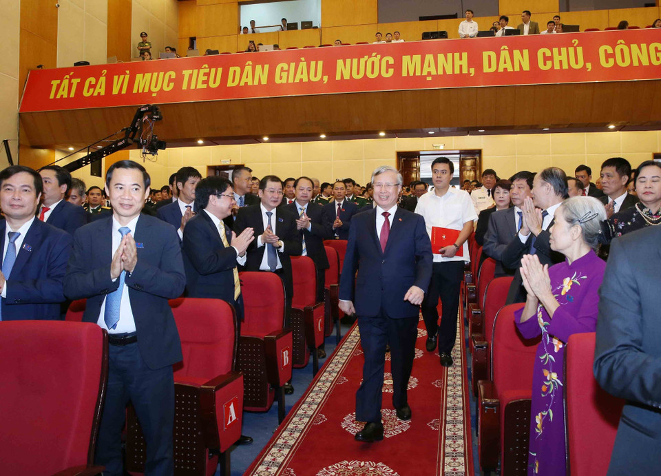 Thường trực Ban Bí thư Trần Quốc Vượng dự khai mạc Đại hội Đại biểu Đảng bộ tỉnh Tuyên Quang. (Ảnh: Phương Hoa/TTXVN)