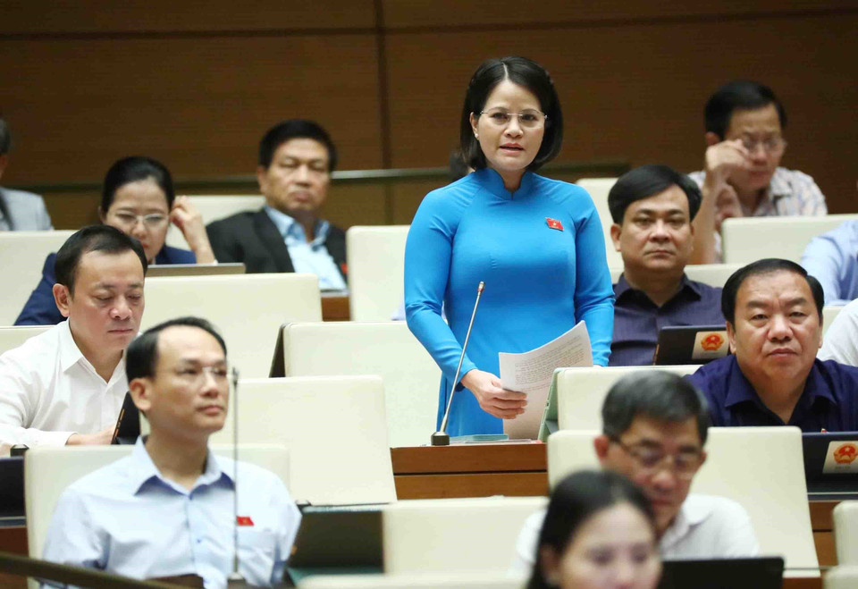 Đại biểu Quốc hội tỉnh Bình Dương Nguyễn Hoàng Bảo Trân đặt câu hỏi chất vấn. (Ảnh: Doãn Tấn/TTXVN)