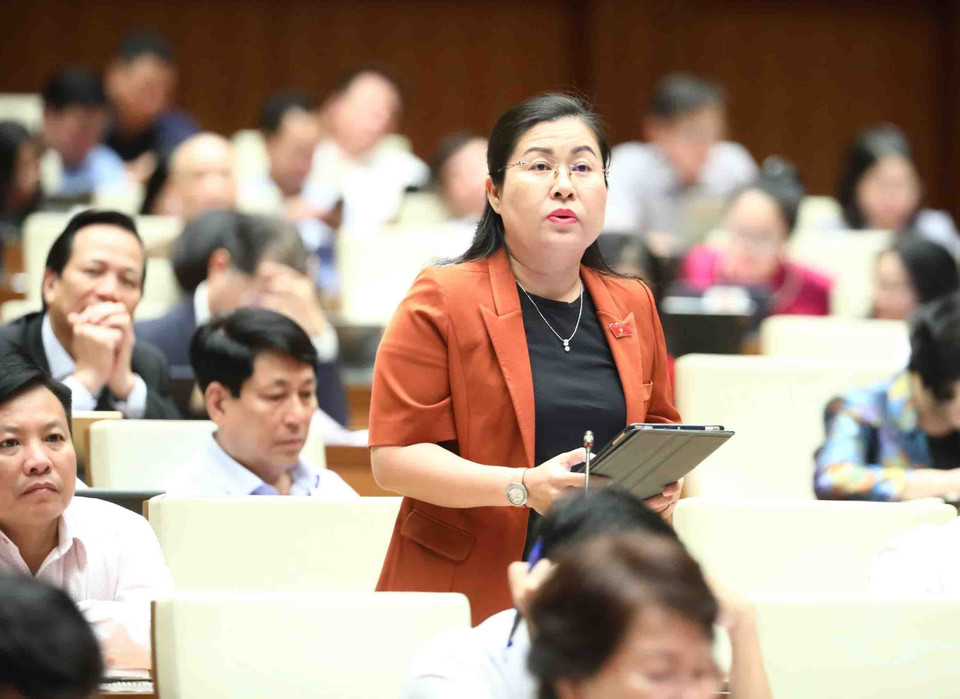 Đại biểu Quốc hội tỉnh Vĩnh Long Nguyễn Minh Trang đặt câu hỏi chất vấn. (Ảnh: Doãn Tấn/TTXVN)