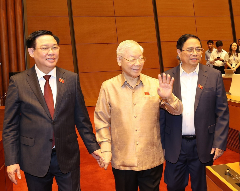 Sáng 7/11/2023, Tổng Bí thư Nguyễn Phú Trọng dự phiên chất vấn và trả lời chất vấn tại Kỳ họp thứ 6, Quốc hội khóa XV. (Ảnh: Trí Dũng/TTXVN)