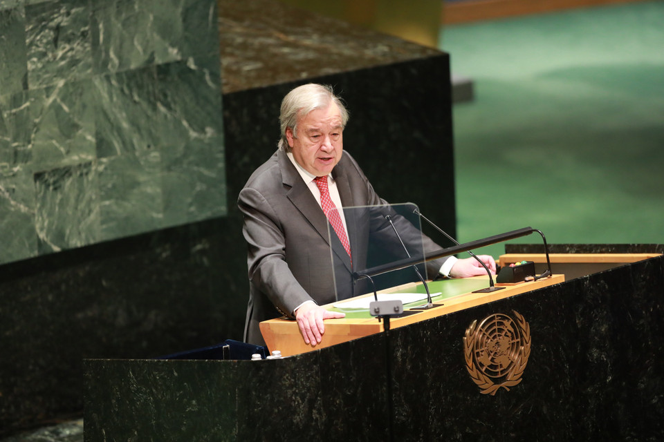 Tổng Thư ký Liên hợp quốc Antonio Guterres phát biểu khai mạc Hội nghị Nước Liên hợp quốc ở New York, Mỹ ngày 22/3/2023. (Ảnh: THX/TTXVN)